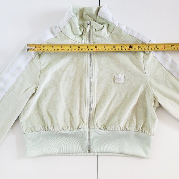 Adidas Originals Light Green Velvet Crop Zip-up Track Jacket - Size M - Picture 9 of 12